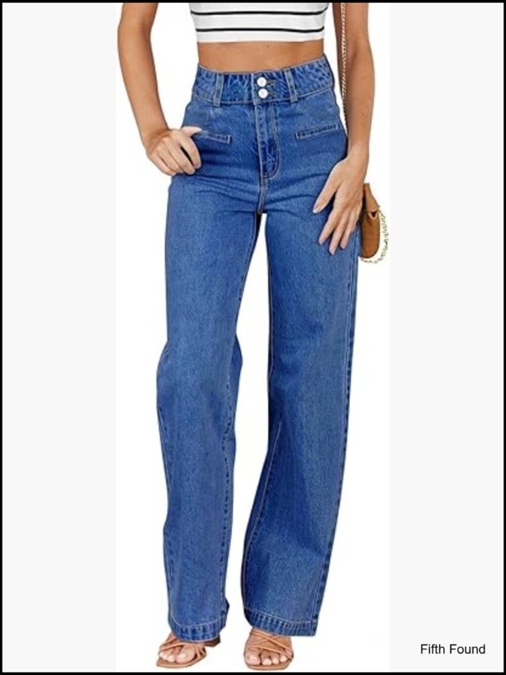 High Waisted Straight Leg Stretchy Jeans Wide Leg Denim Pants with Pockets